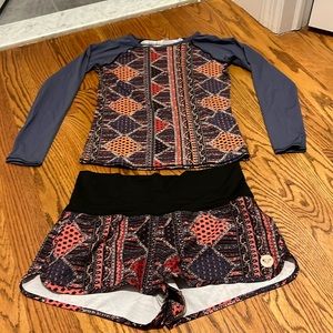 Roxy women’s 2 piece rashguard swimsuit + shorts